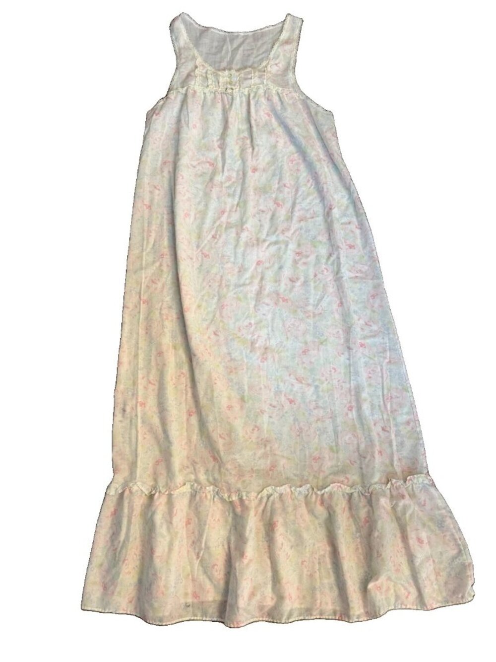 Vtg Miss Elaine Union Rare Floral Long Nightgown Sm Ruffle Cottagecore Read USA